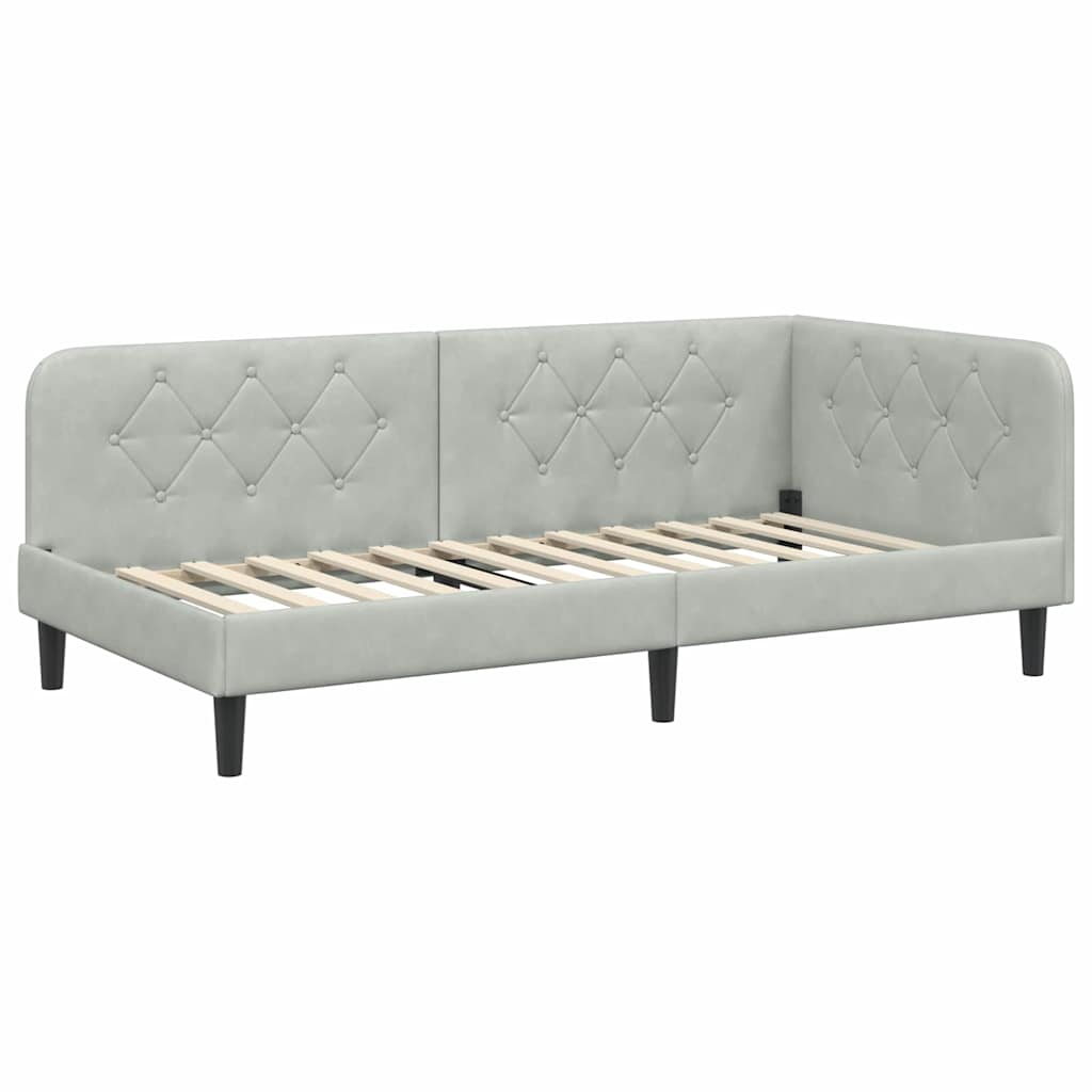 Cornice del letto ad angolo Grigio chiaro 90 x 200 cm Velluto | homemem39