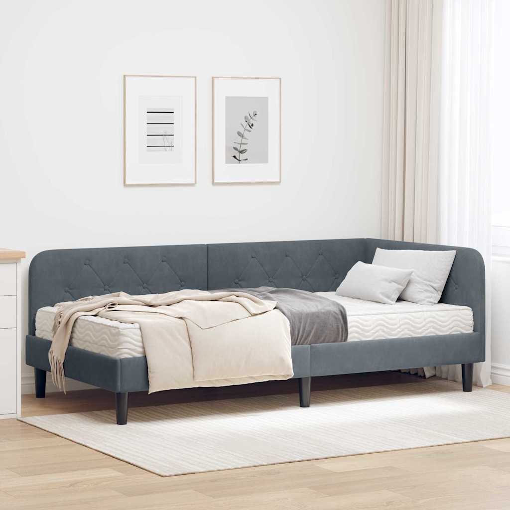 Cornice del letto ad angolo Grigio scuro 90 x 200 cm Velluto | homemem39