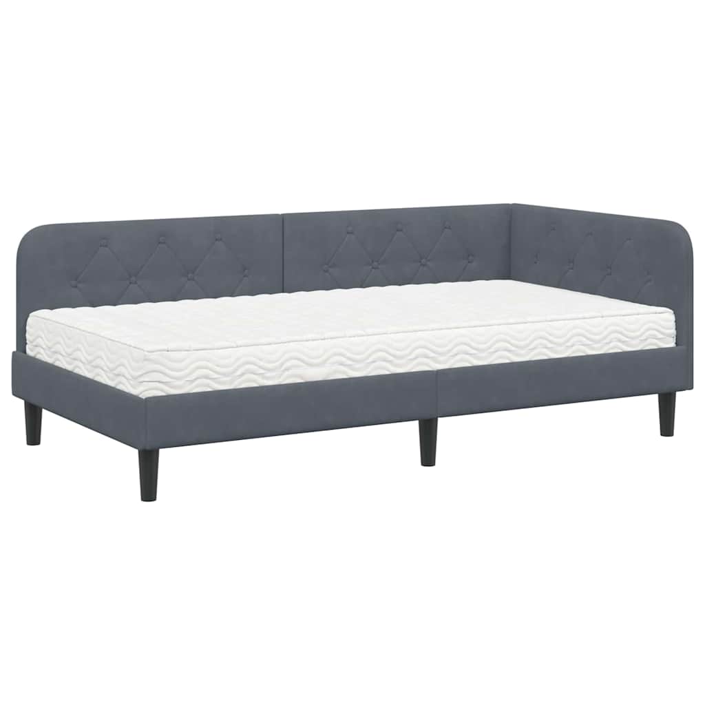 Cornice del letto ad angolo Grigio scuro 90 x 200 cm Velluto | homemem39