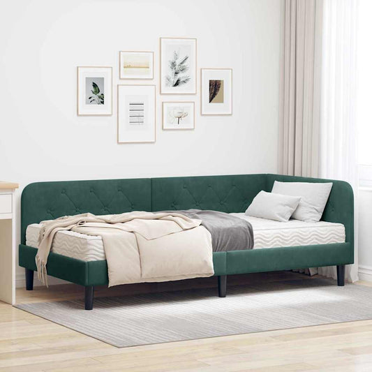 Cornice del letto ad angolo Verde Scuro 90 x 200 cm Velluto | homemem39