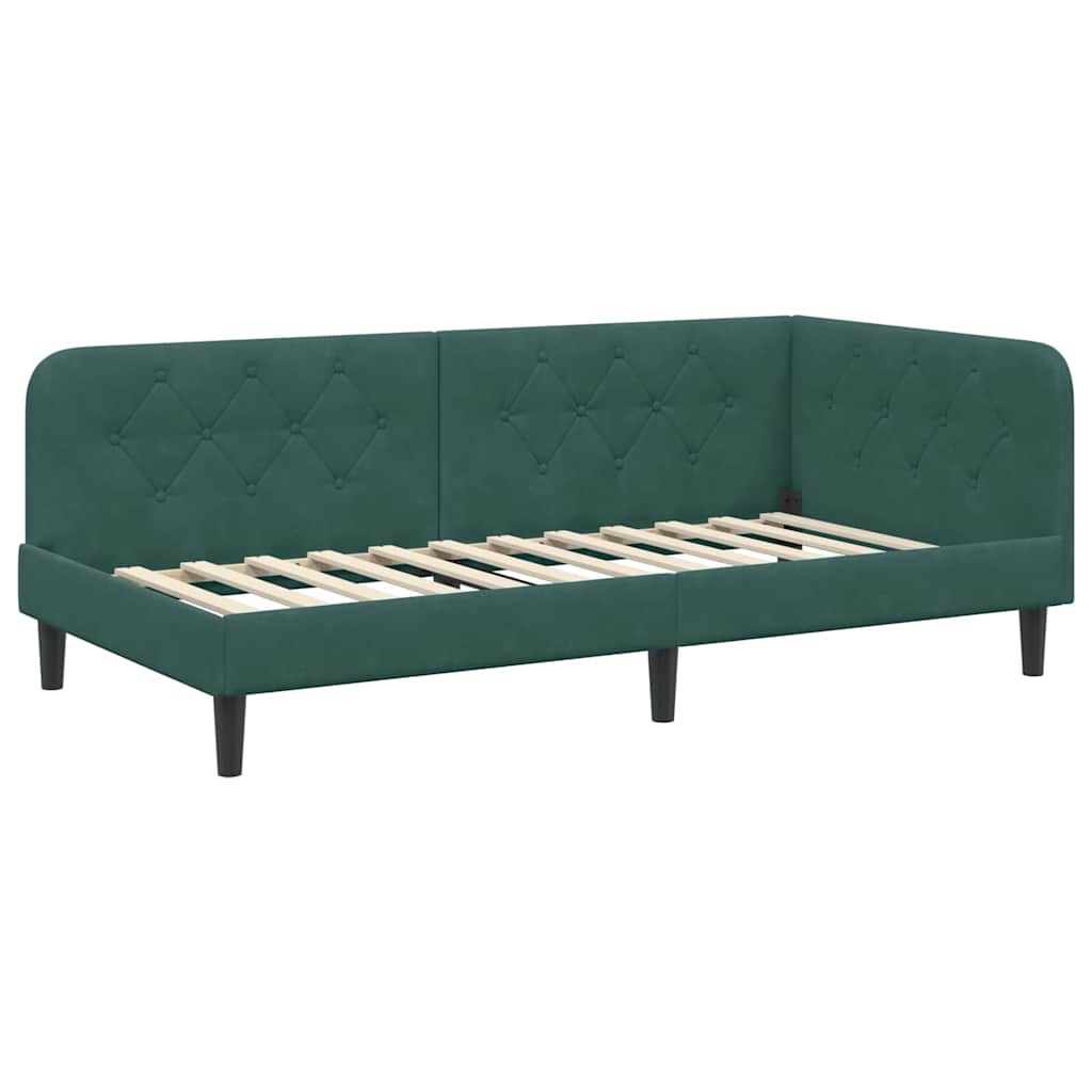 Cornice del letto ad angolo Verde Scuro 90 x 200 cm Velluto | homemem39