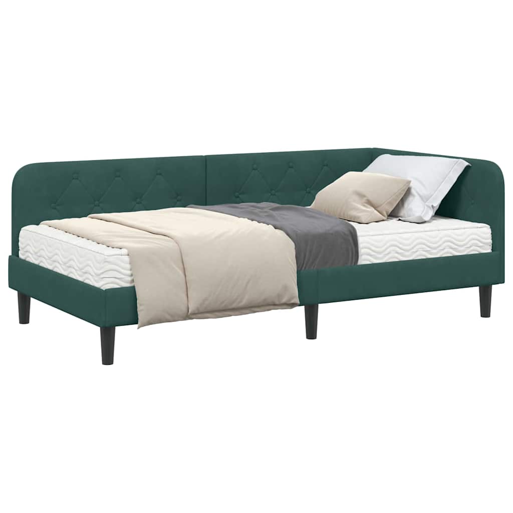 Cornice del letto ad angolo Verde Scuro 90 x 200 cm Velluto | homemem39