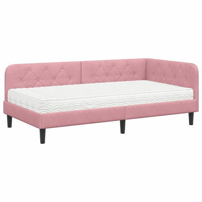 Cornice del letto ad angolo Rosa 90 x 200 cm Velluto | homemem39