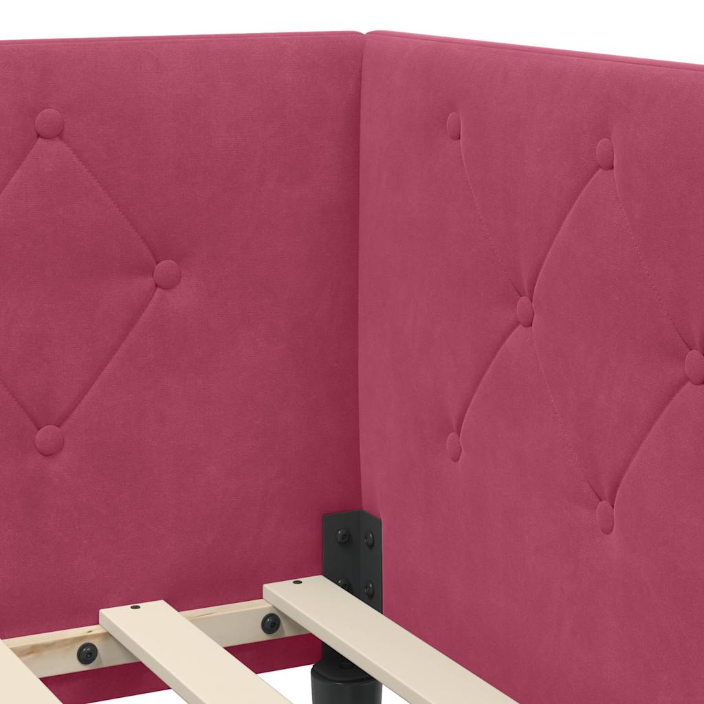 Cornice del letto ad angolo Rosso Vino 90 x 200 cm Velluto | homemem39