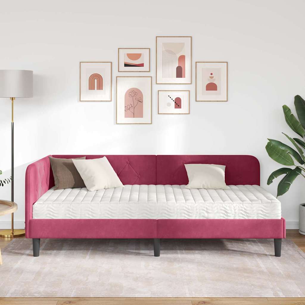 Cornice del letto ad angolo Rosso Vino 90 x 200 cm Velluto | homemem39
