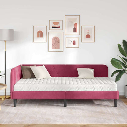 Cornice del letto ad angolo Rosso Vino 90 x 200 cm Velluto | homemem39