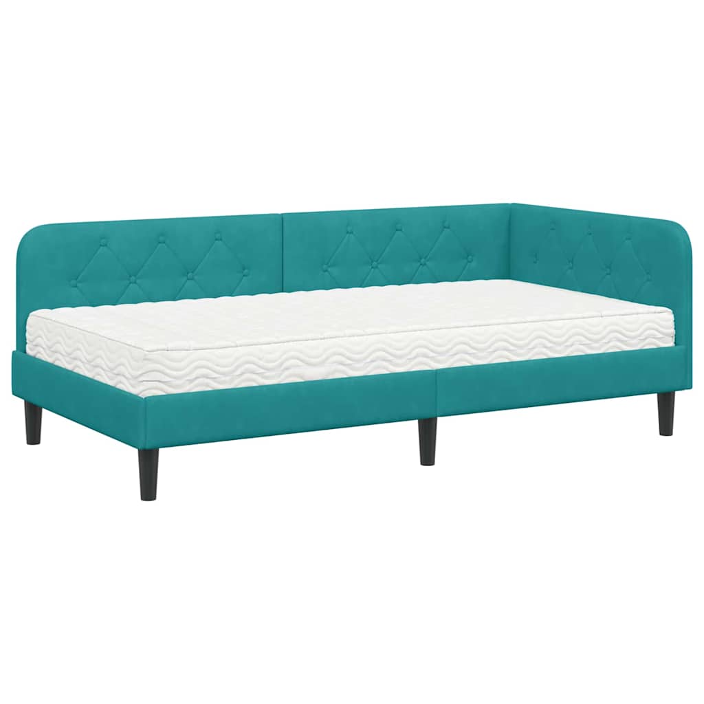 Cornice del letto ad angolo Turchese 90 x 200 cm Velluto | homemem39