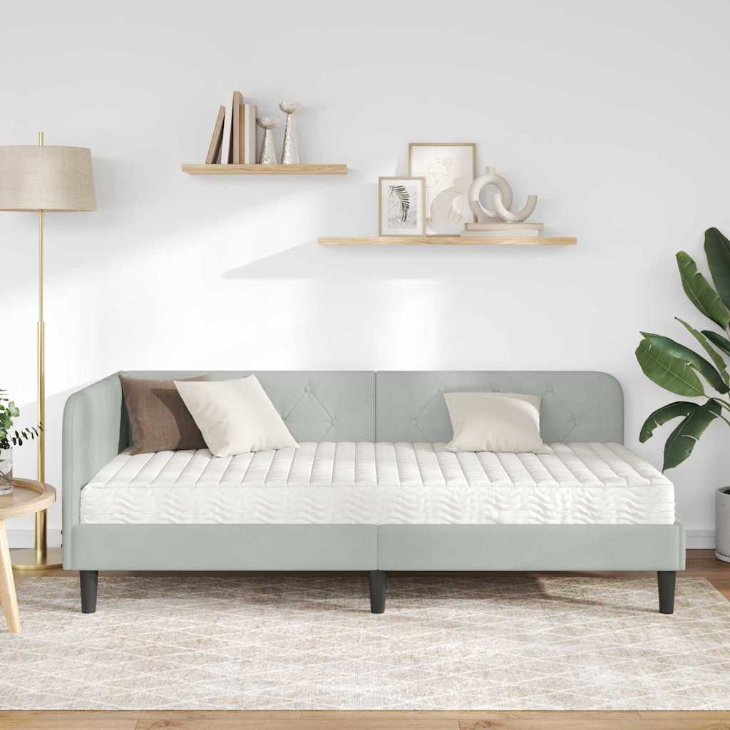Cornice del letto ad angolo Grigio chiaro 100 x 200 cm Velluto | homemem39
