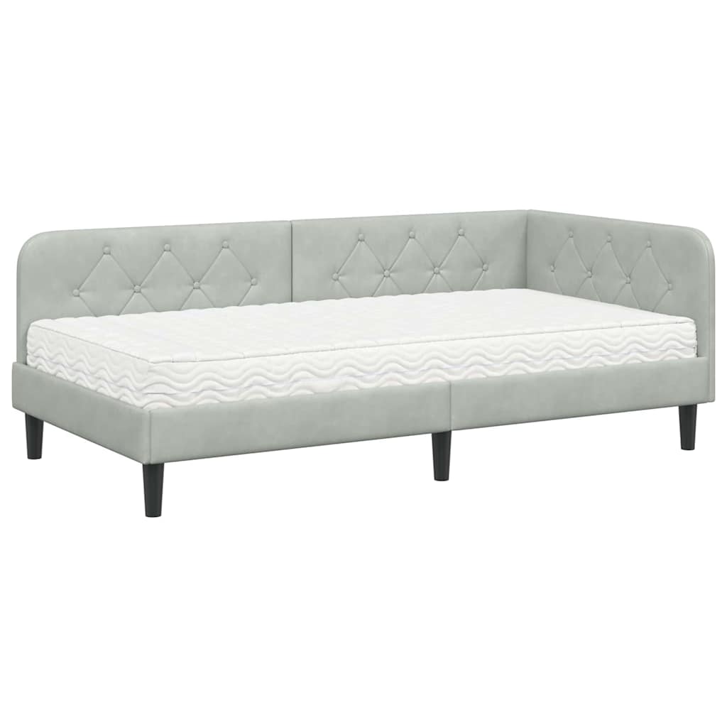 Cornice del letto ad angolo Grigio chiaro 100 x 200 cm Velluto | homemem39