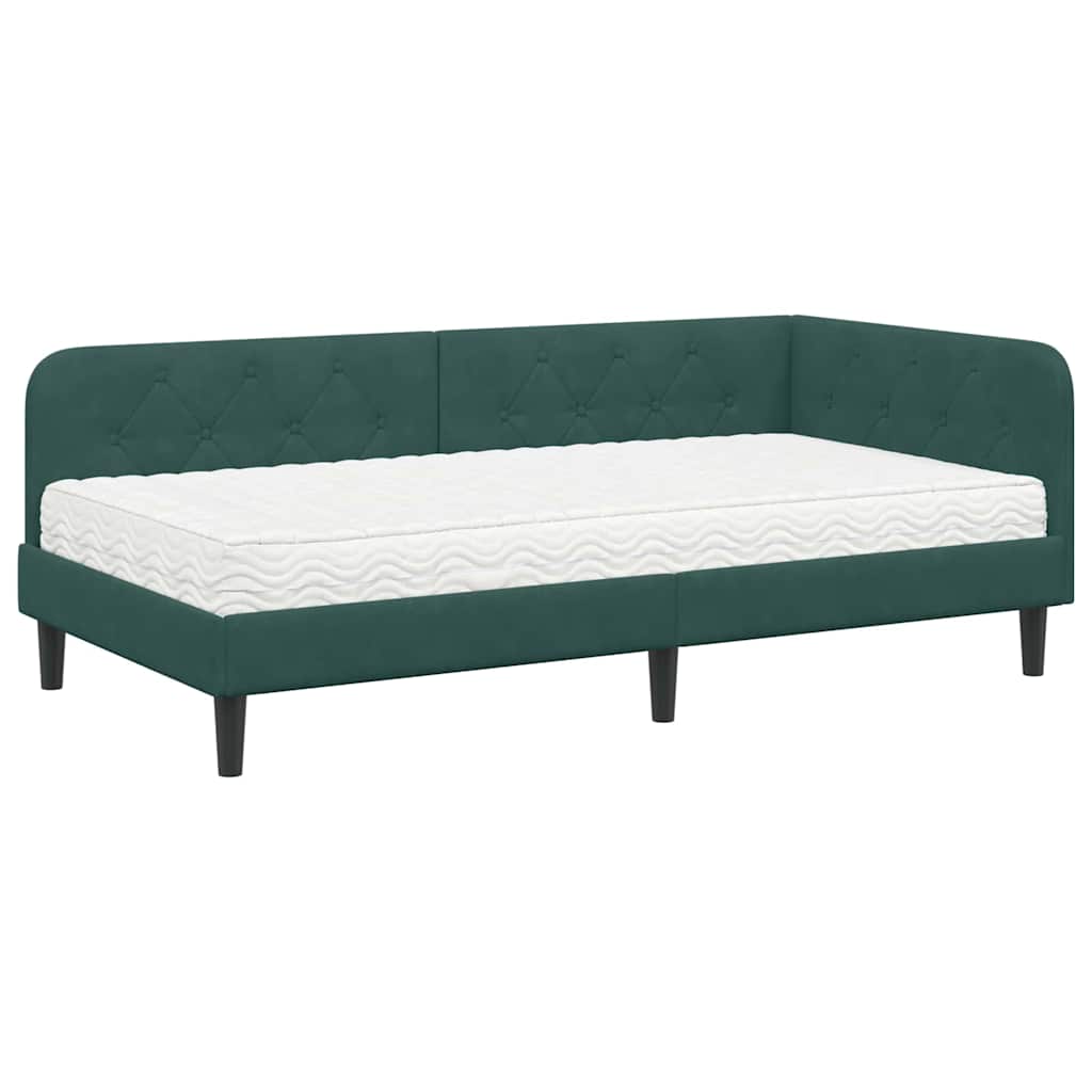 Cornice del letto ad angolo Verde Scuro 100 x 200 cm Velluto | homemem39