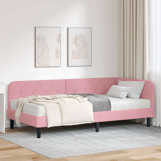 Cornice del letto ad angolo Rosa 100 x 200 cm Velluto | homemem39