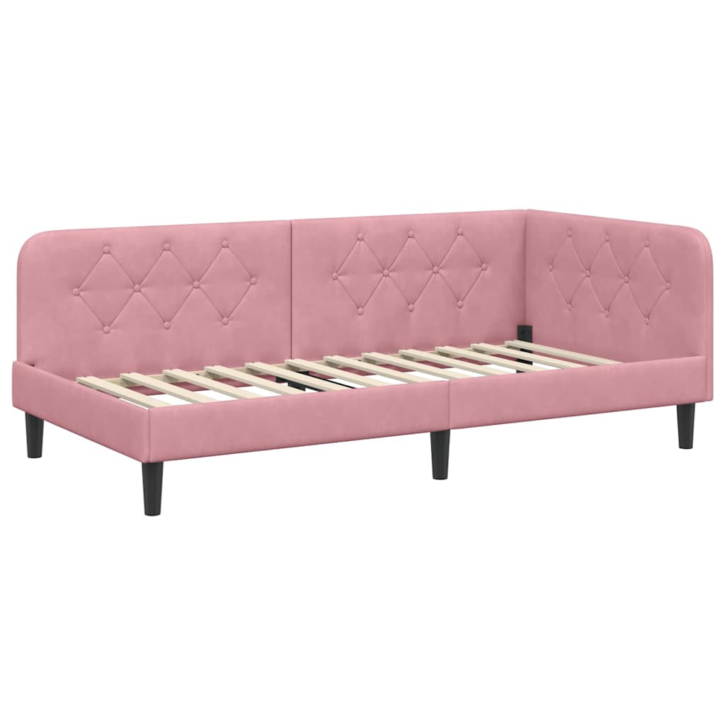 Cornice del letto ad angolo Rosa 100 x 200 cm Velluto | homemem39