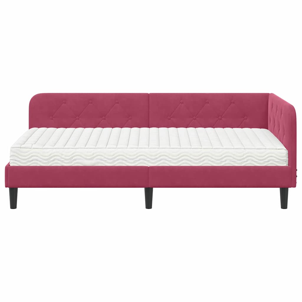 Cornice del letto ad angolo Rosso Vino 100 x 200 cm Velluto | homemem39