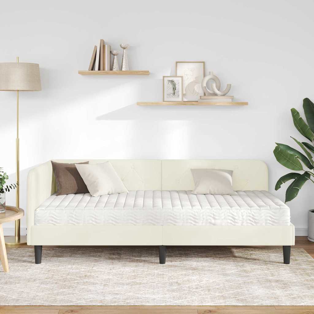 Cornice del letto ad angolo Crema 100 x 200 cm Velluto | homemem39