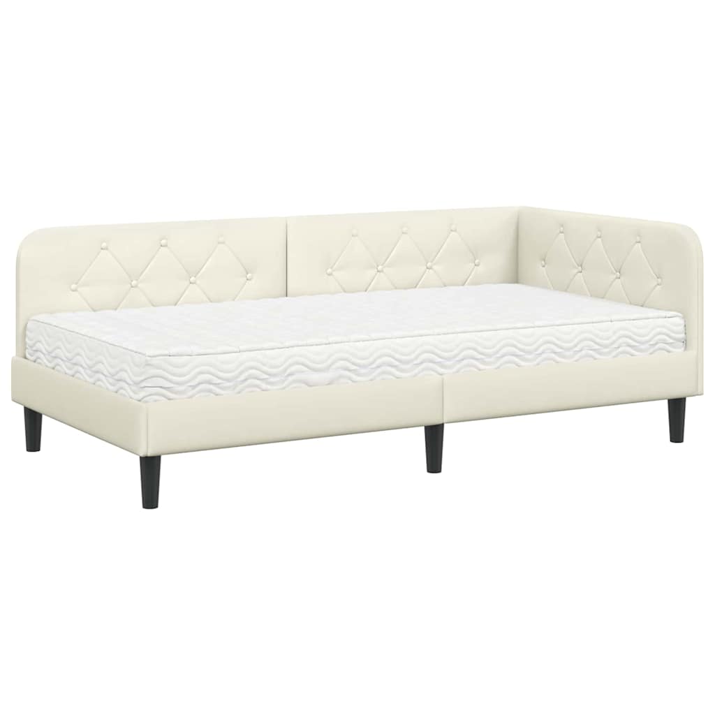 Cornice del letto ad angolo Crema 100 x 200 cm Velluto | homemem39
