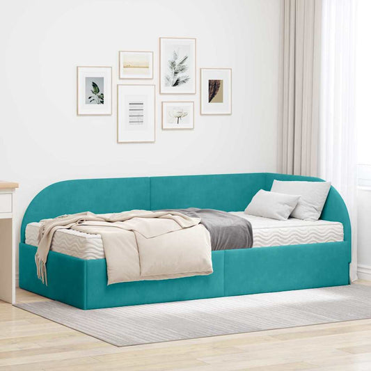 Struttura Letto Angolare con Materasso 2 pz Turchese Velluto