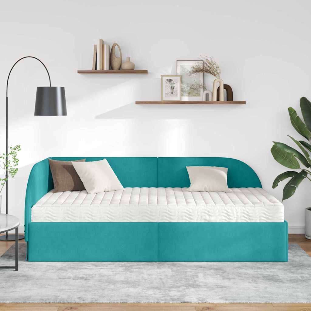 Struttura Letto Angolare con Materasso 2 pz Turchese Velluto