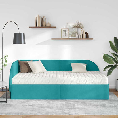 Struttura Letto Angolare con Materasso 2 pz Turchese Velluto