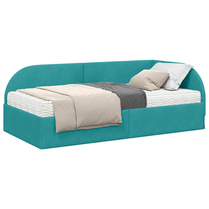 Struttura Letto Angolare con Materasso 2 pz Turchese Velluto
