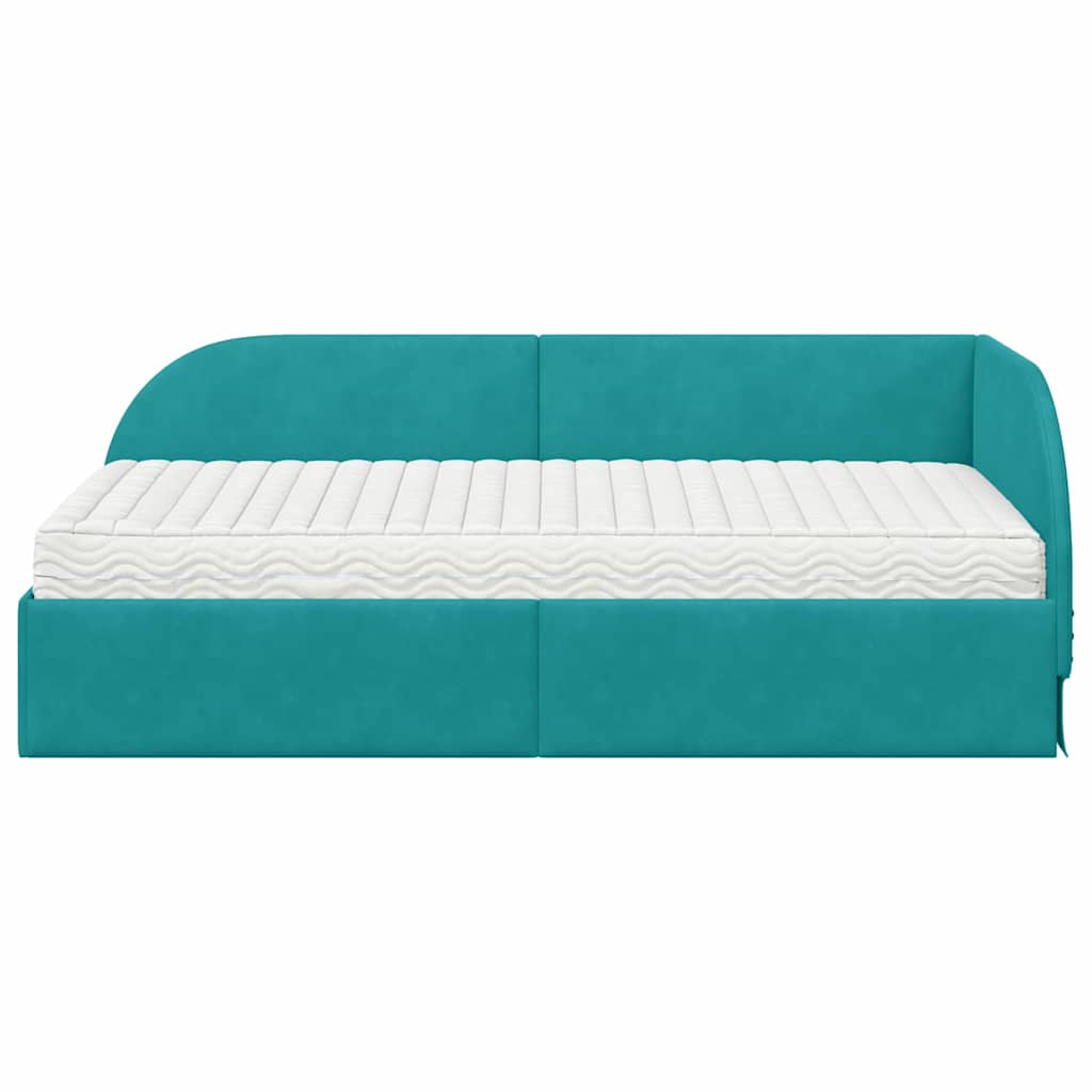 Struttura Letto Angolare con Materasso 2 pz Turchese Velluto