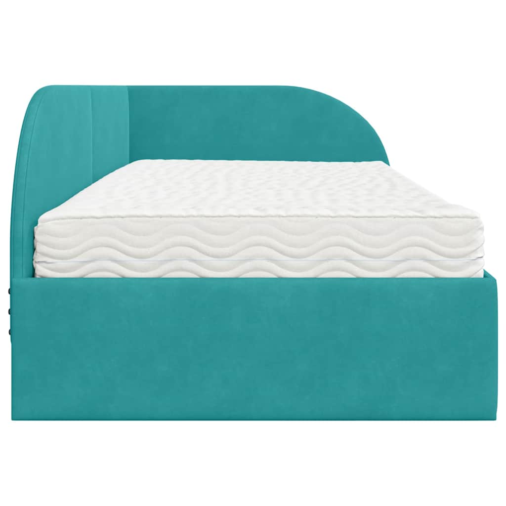 Struttura Letto Angolare con Materasso 2 pz Turchese Velluto