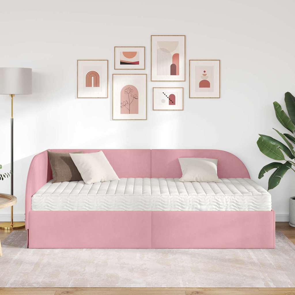 Struttura Letto Angolare con Materasso 2 pcs Rosa Velluto | homemem39