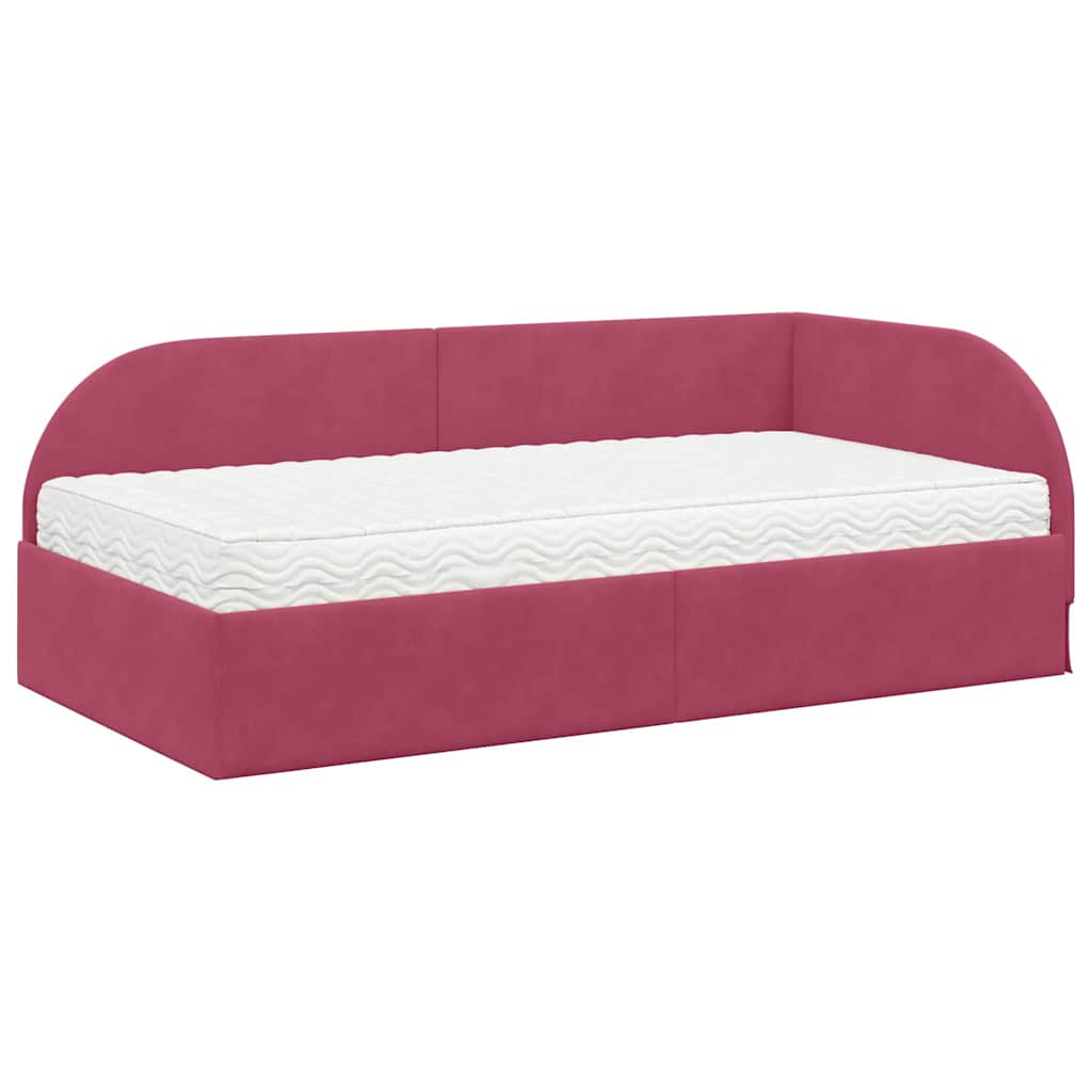 Struttura Letto Angolare con Materasso 2 pcs Rosso Velluto