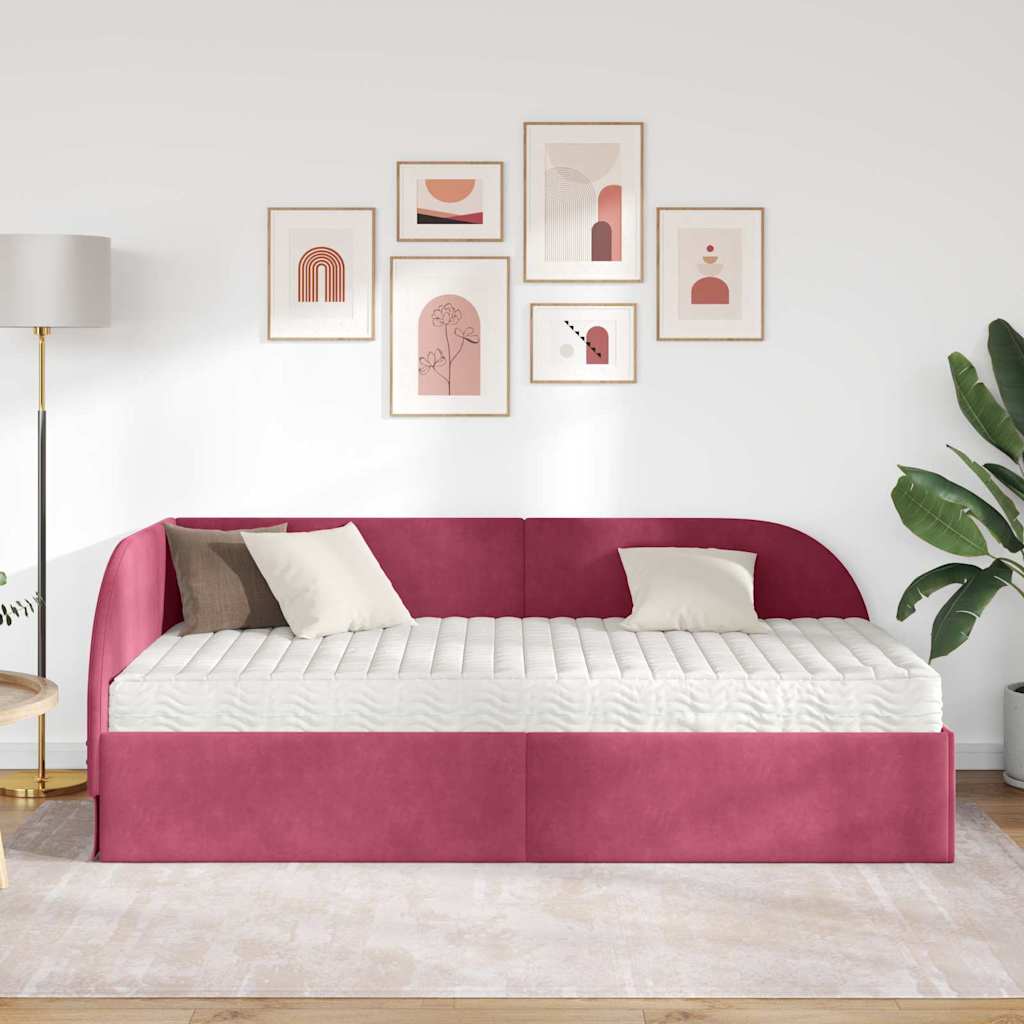 Struttura Letto Angolare con Materasso 2 pcs Rosso Velluto