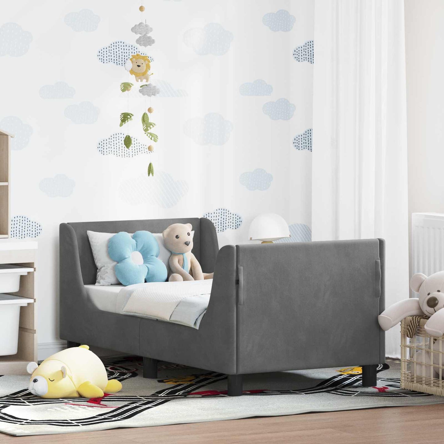 Struttura letto per bambini con testata Grigio Scuro Velluto | homemem39