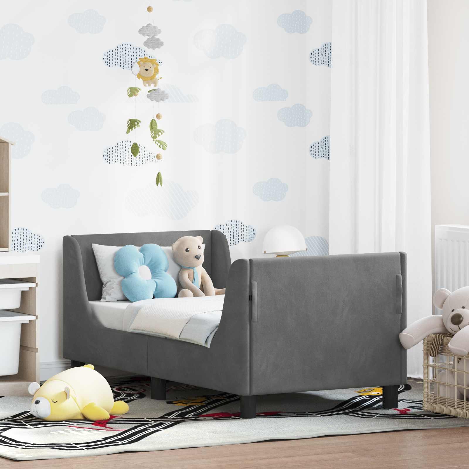 Struttura letto per bambini con testata Grigio Scuro Velluto | homemem39