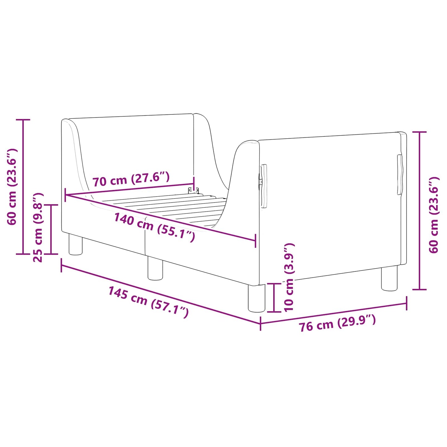 Struttura letto per bambini con testata Viola 70 x 140 cm | homemem39