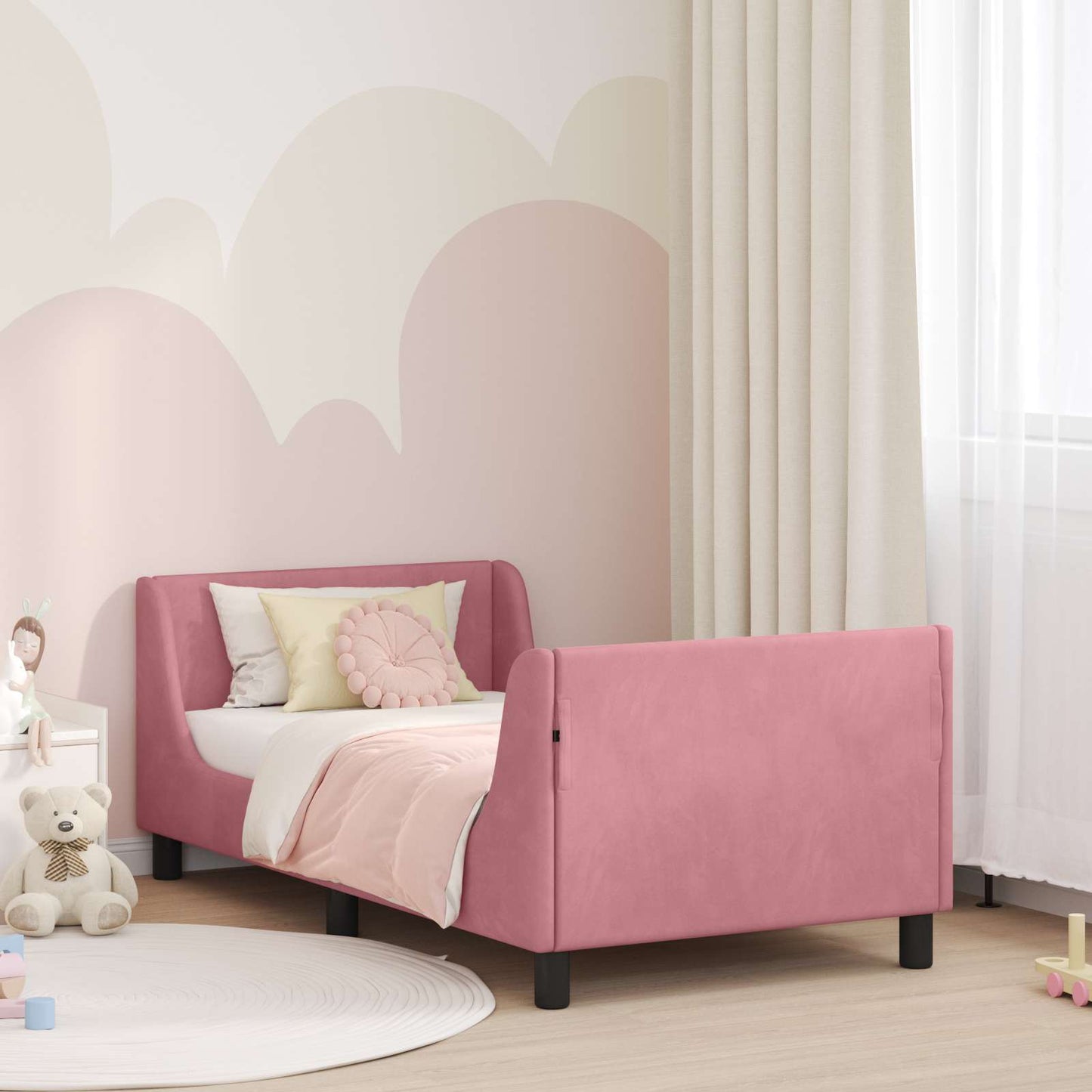 Struttura letto bambini con testata Rosa 80 x 160 cm Velluto