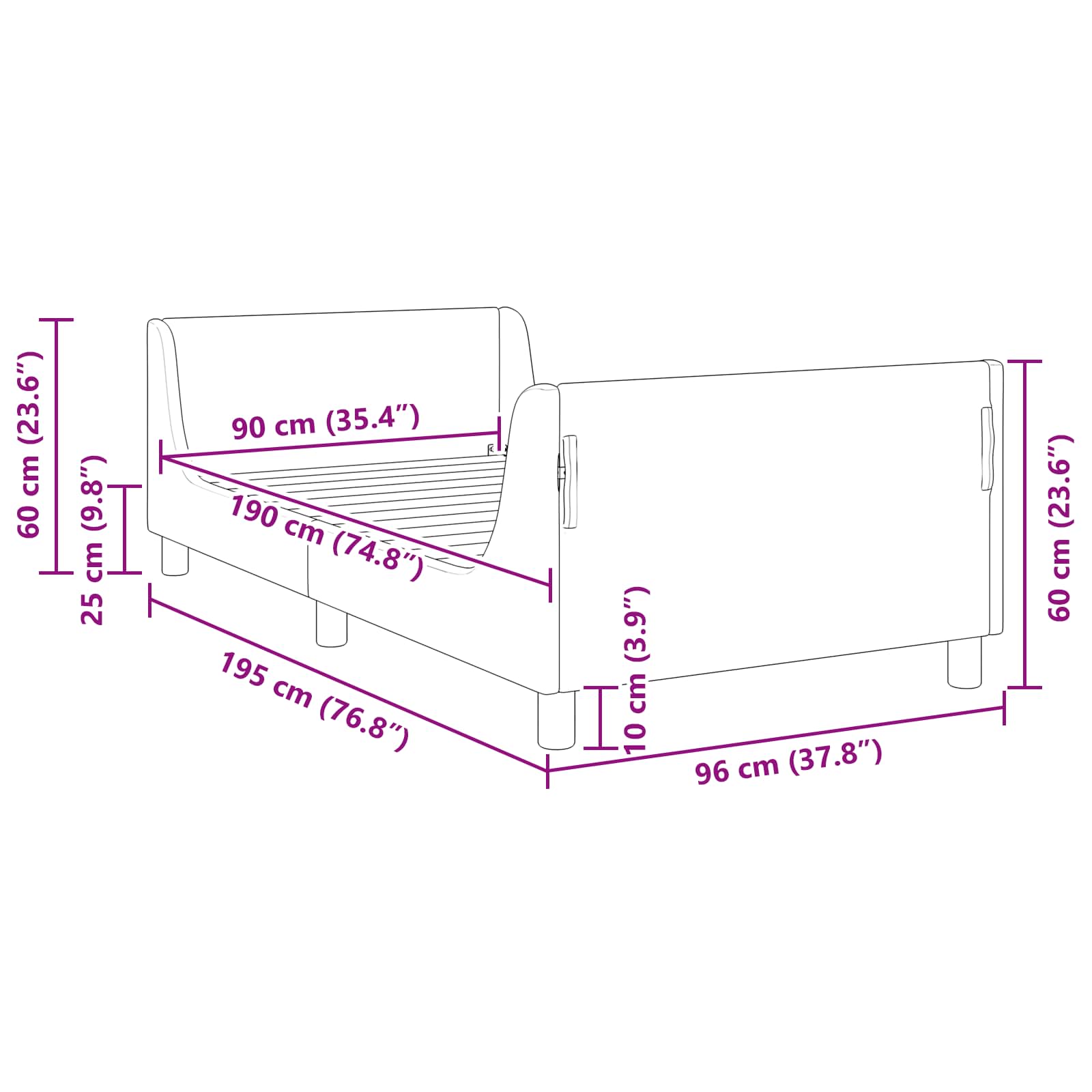 Struttura letto bambini con testata Grigio Chiaro 90x190 cm | homemem39