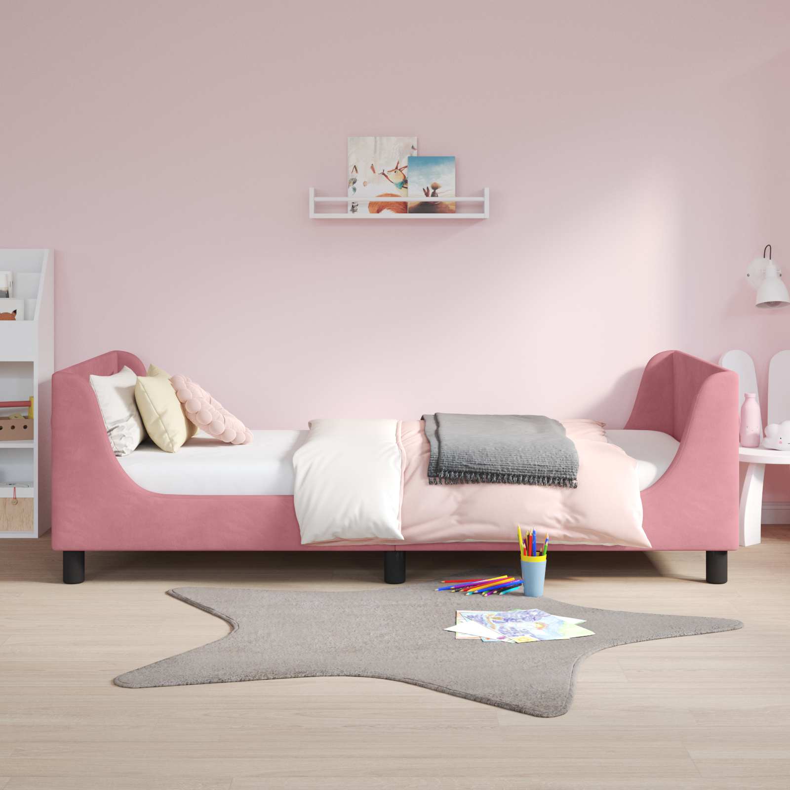 Struttura letto bambini con testata Rosa 90 x 190 cm Velluto | homemem39