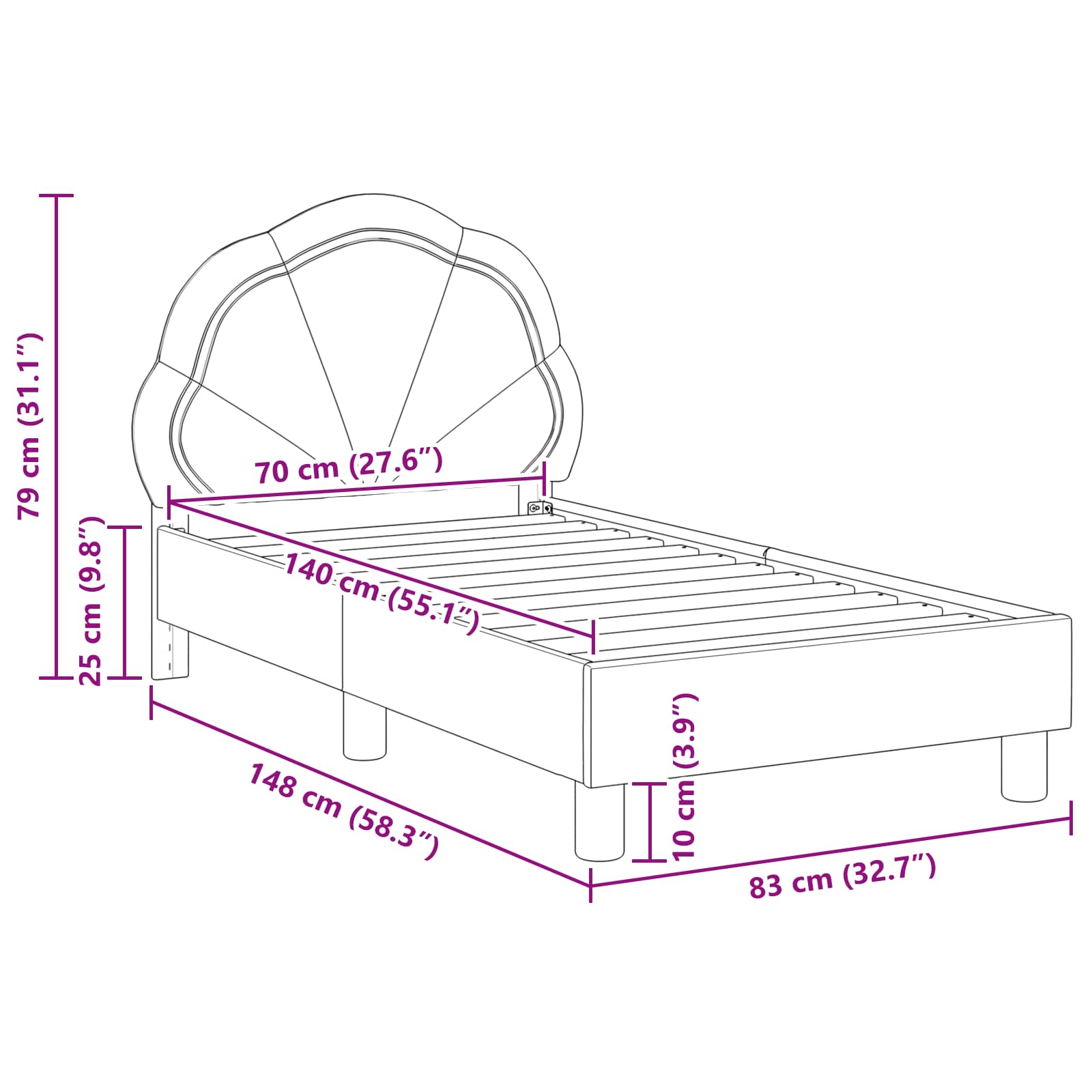 Struttura letto per bambini con testata Grigio Chiaro Velluto | homemem39