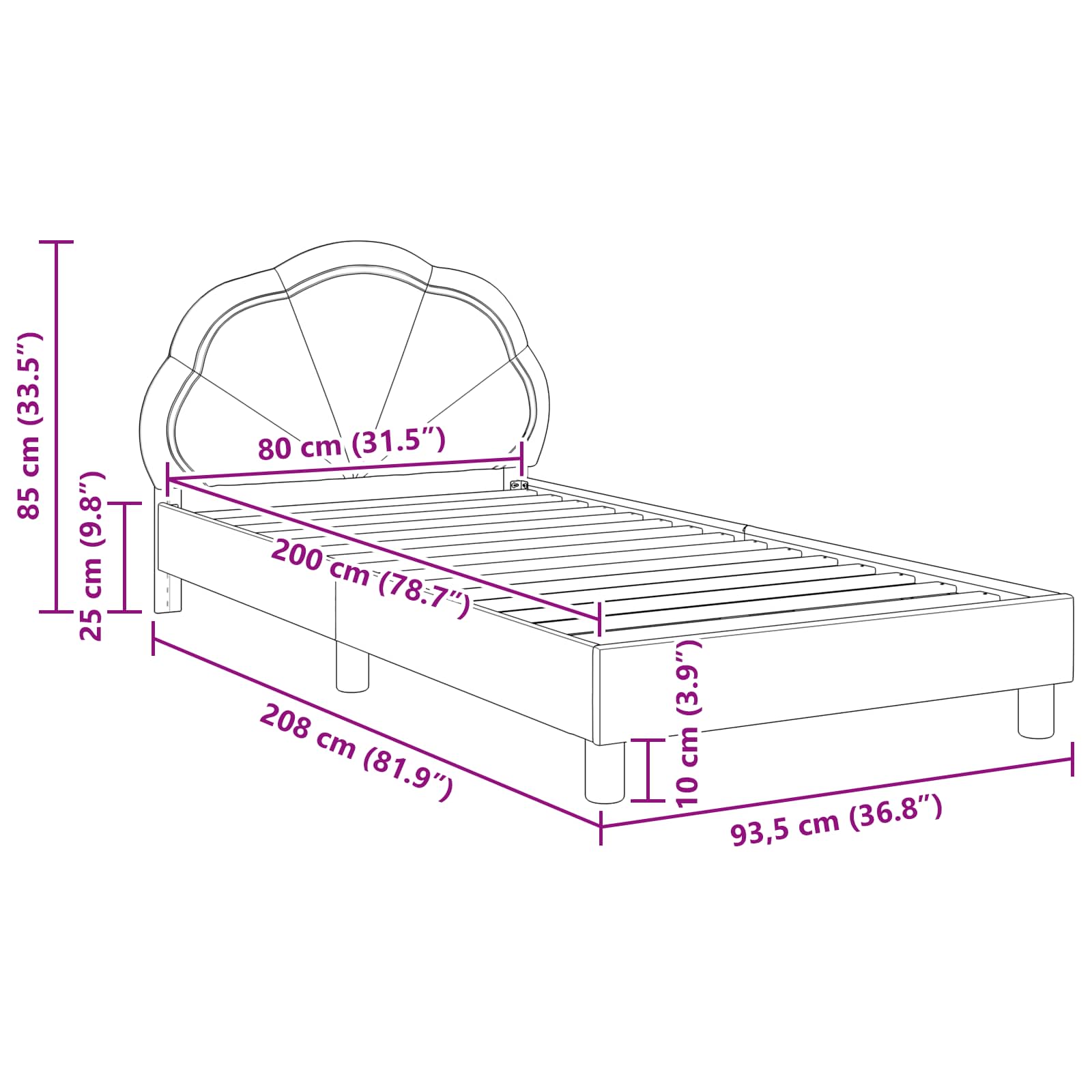Struttura letto bambini con testata Grigio Scuro 80 x 200 cm | homemem39