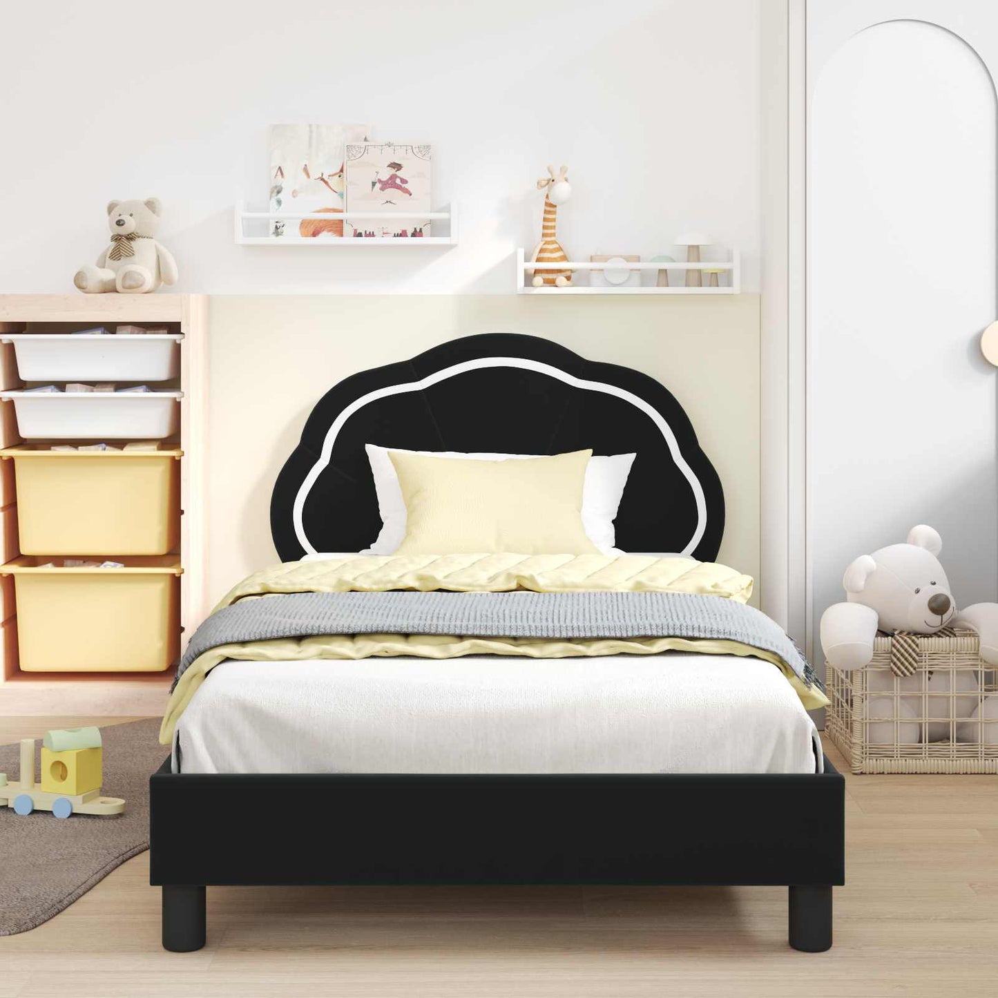 Struttura letto bambini con testata Nero 90 x 190 cm Velluto | homemem39