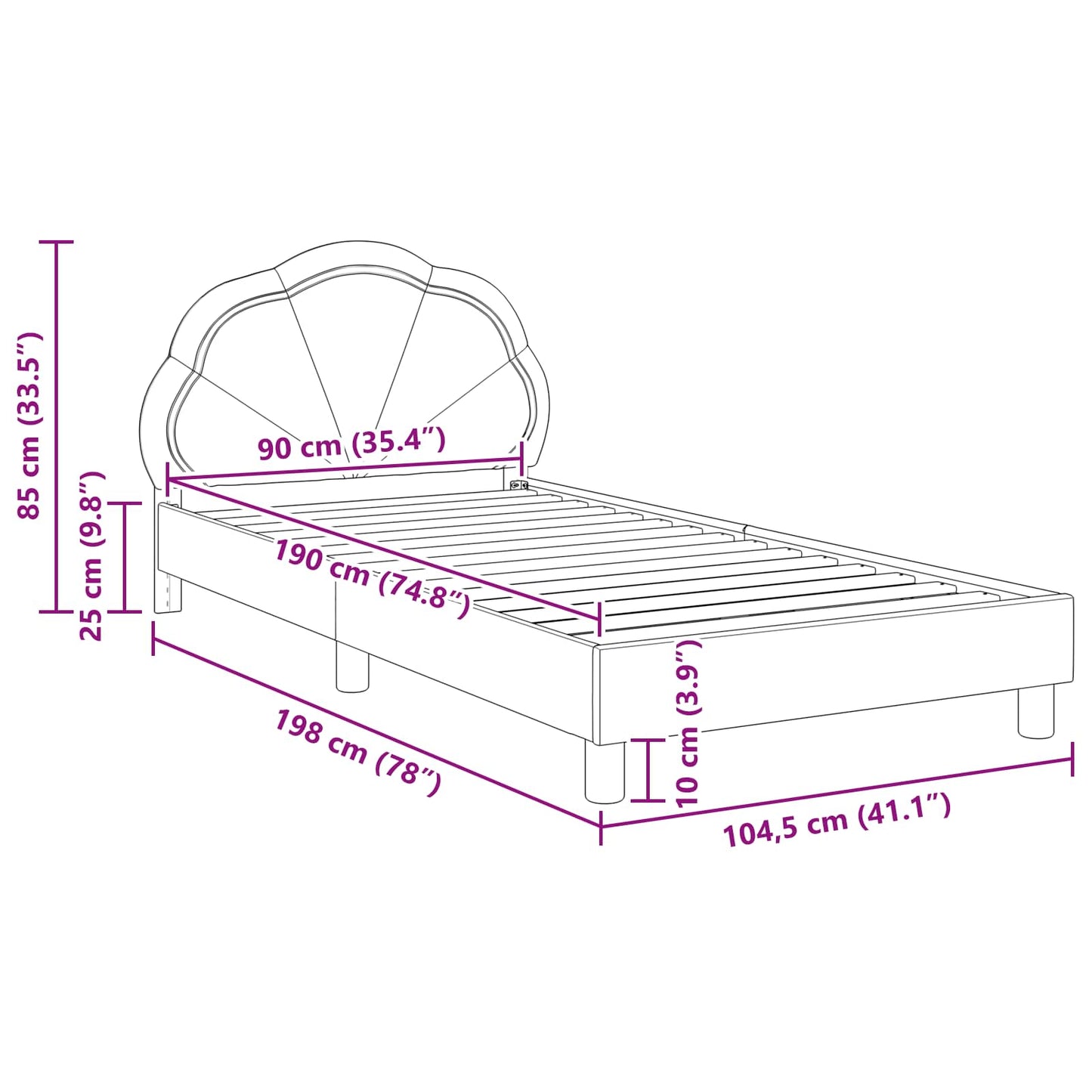 Struttura letto bambini con testata Blu Polizia 90 x 190 cm | homemem39