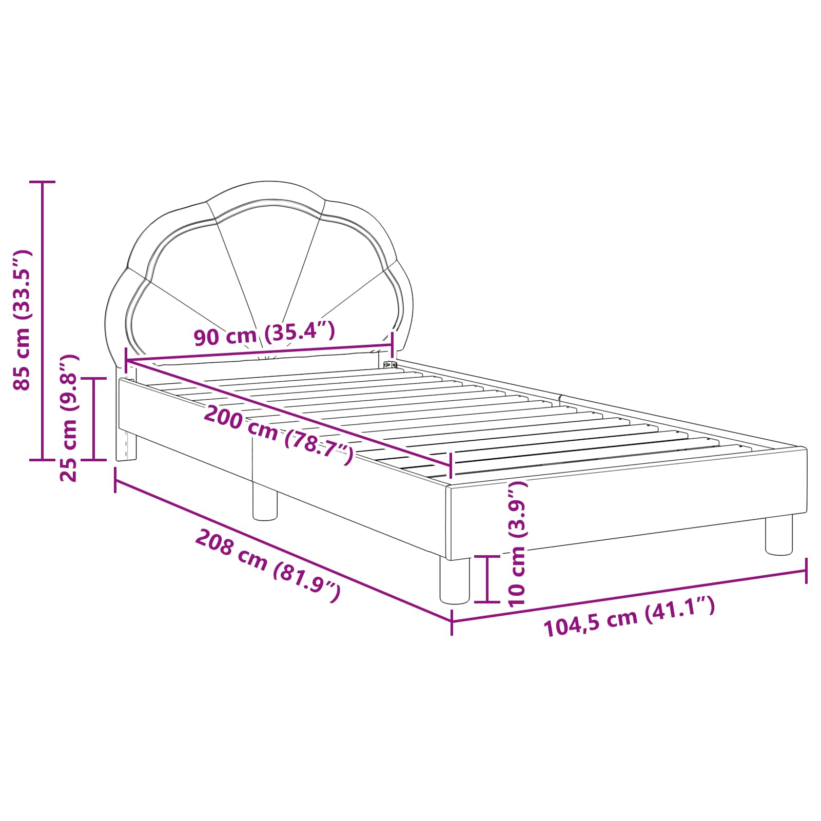 Struttura letto bambini con testata Grigio Chiaro 90 x 200 cm | homemem39