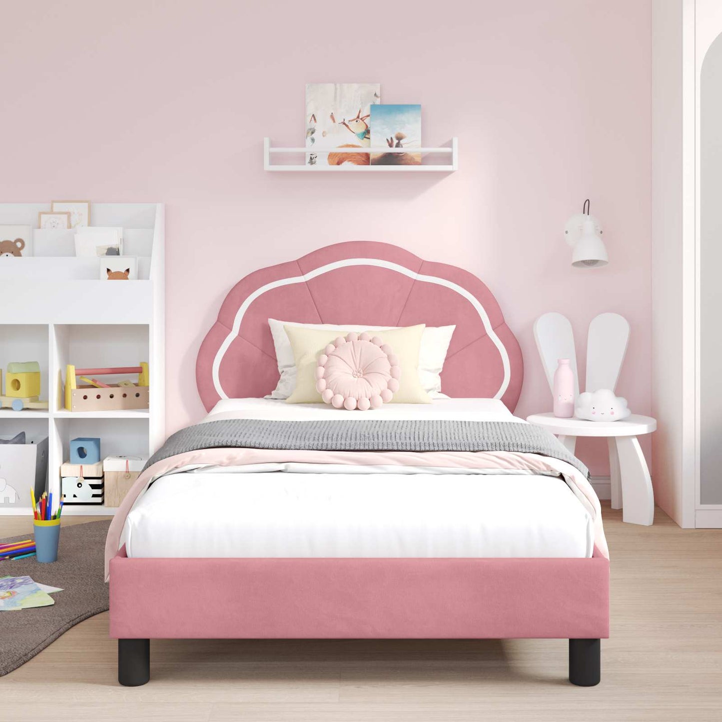 Struttura letto bambini con testata Rosa 90 x 200 cm Velluto | homemem39
