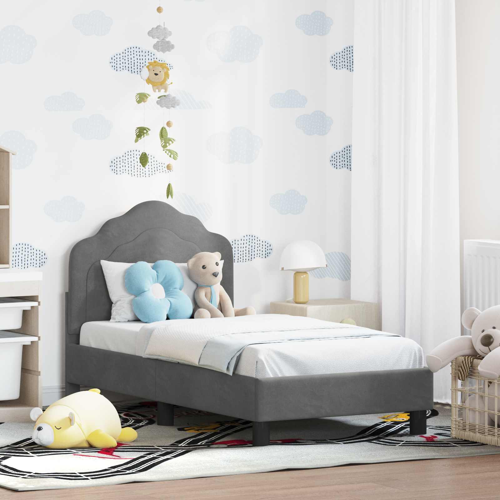 Struttura letto per bambini con testata Grigio Scuro Velluto | homemem39
