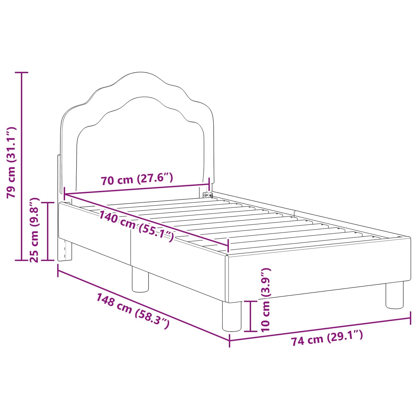 Struttura letto per bambini con testata Blu Polizia 70 x 140 cm | homemem39