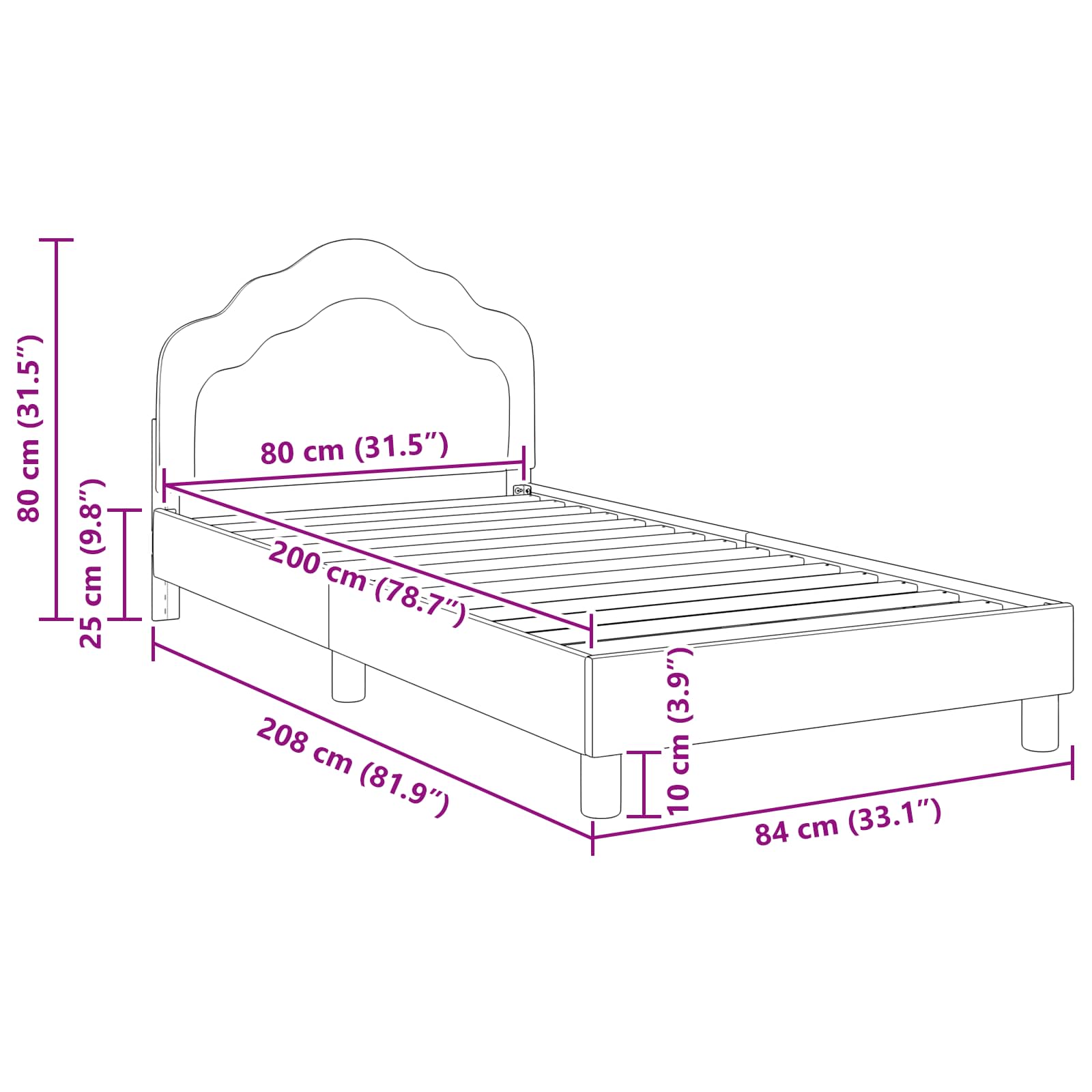 Struttura letto bambini con testata Nero 80 x 200 cm Velluto | homemem39