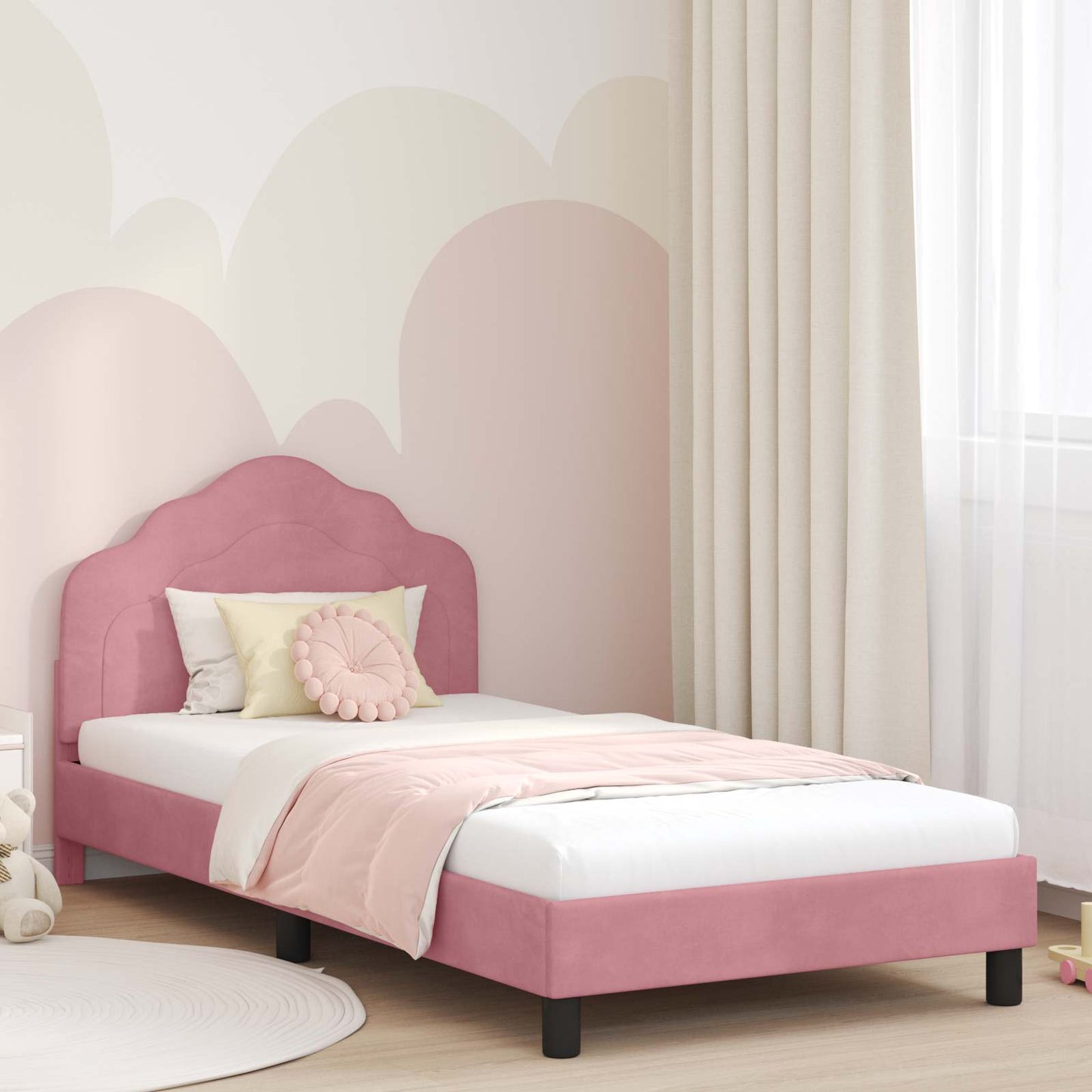 Struttura letto bambini con testata Rosa 80 x 200 cm Velluto | homemem39