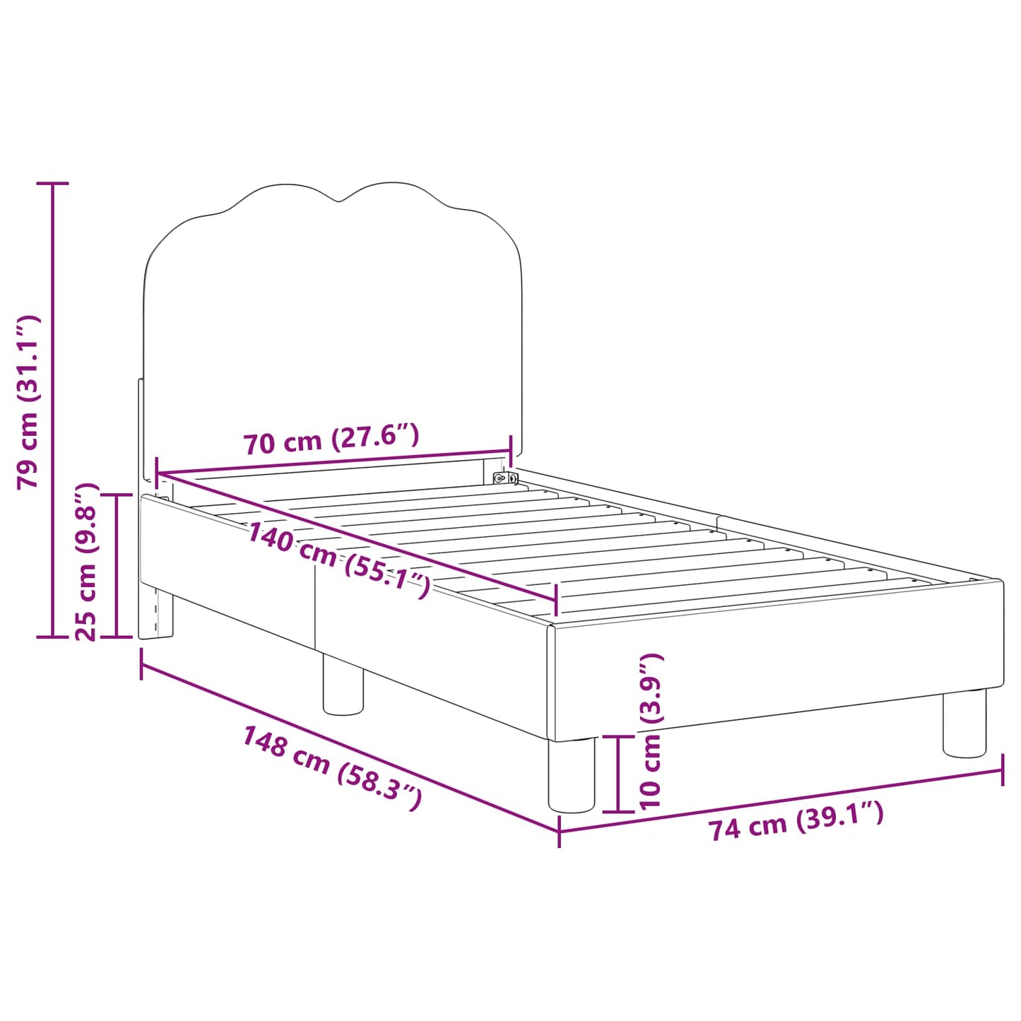 Struttura letto per bambini con testata Grigio Chiaro Bouclé | homemem39
