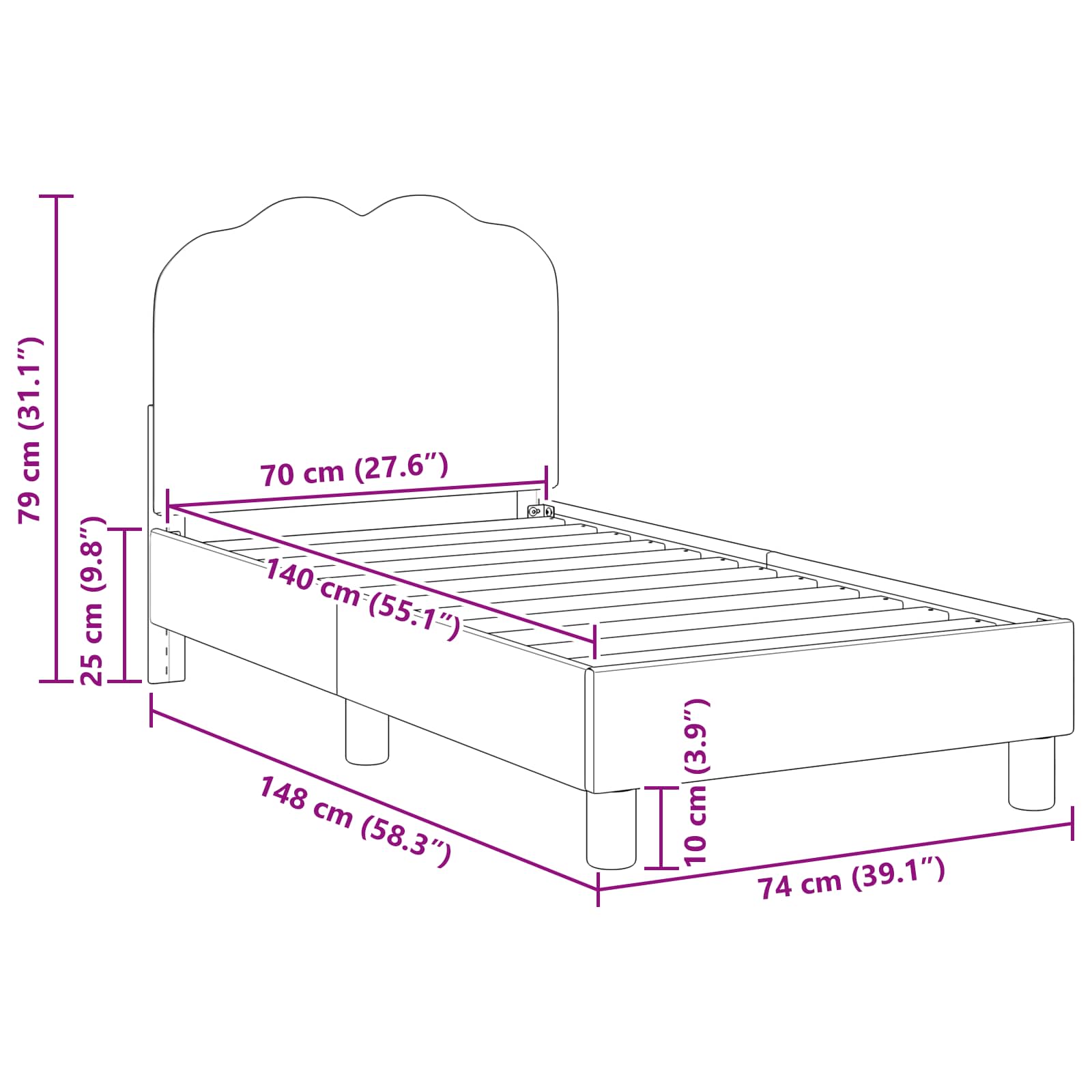 Struttura letto per bambini con testata Grigio Chiaro Bouclé | homemem39