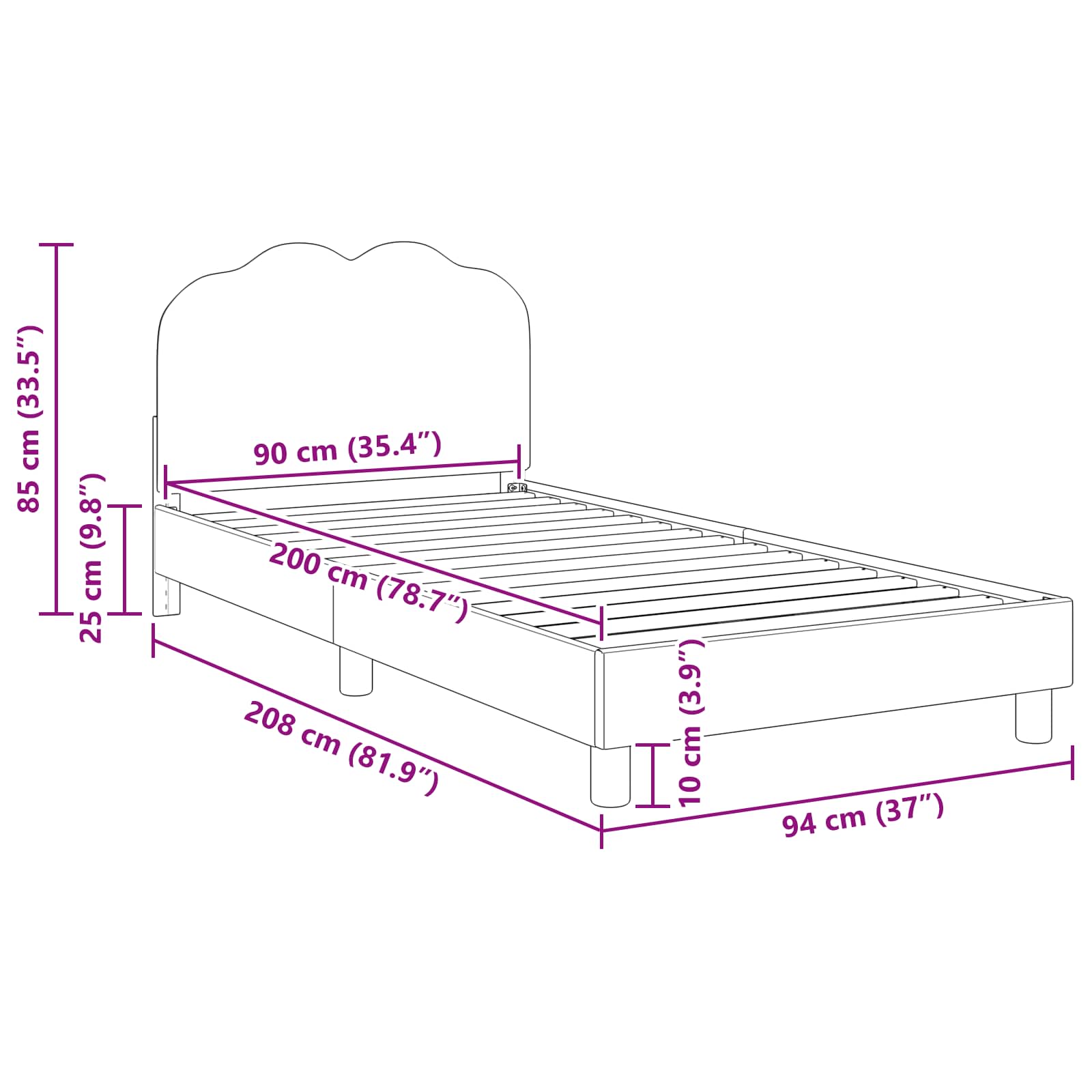 Struttura letto bambini con testata Rosa 90 x 200 cm Bouclé | homemem39