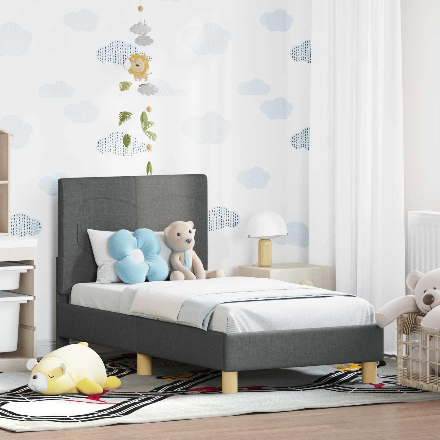 Struttura letto per bambini con testata Grigio scuro Tessuto | homemem39