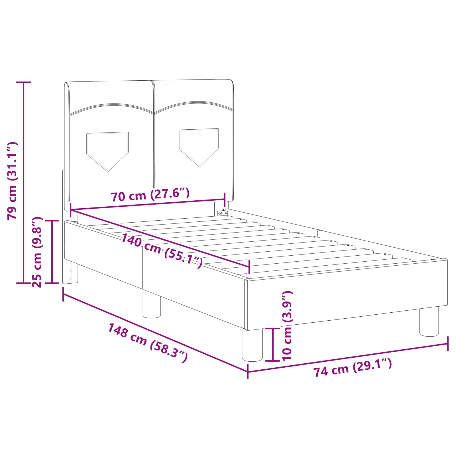 Struttura letto per bambini con testata Nero 70 x 140 cm | homemem39