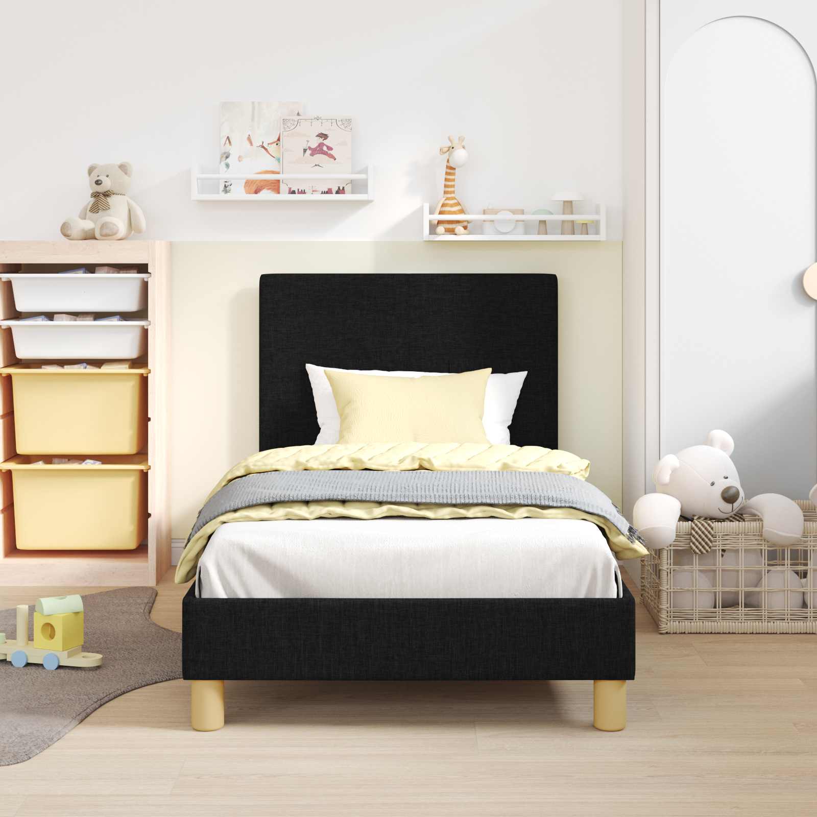 Struttura letto bambini con testata Nero 80 x 160 cm Tessuto | homemem39